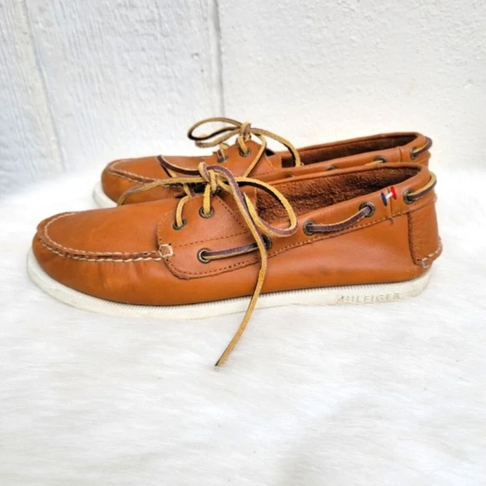 mens tommy Hilfiger leather lace up boat shoes sz 8.5